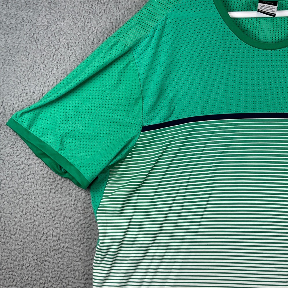 Nike Court Mens Green Striped Mesh Back Challenger Tennis T-Shirt XXL 728953-319 - Picture 4 of 16